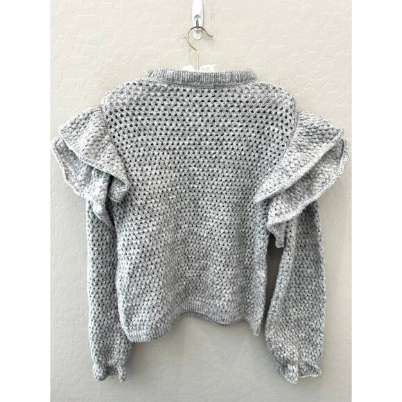 ANTHROPOLOGIE | Broadway 38 Gray Ruffle Shoulder Textured Knit Sweater | Large - Picture 4 of 6